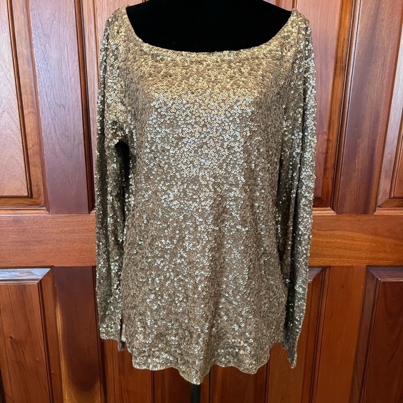 J Crew NWT $89.50 Sequined Boatneck Top Blouse Bronze | Sz L - Picture 2 of 10